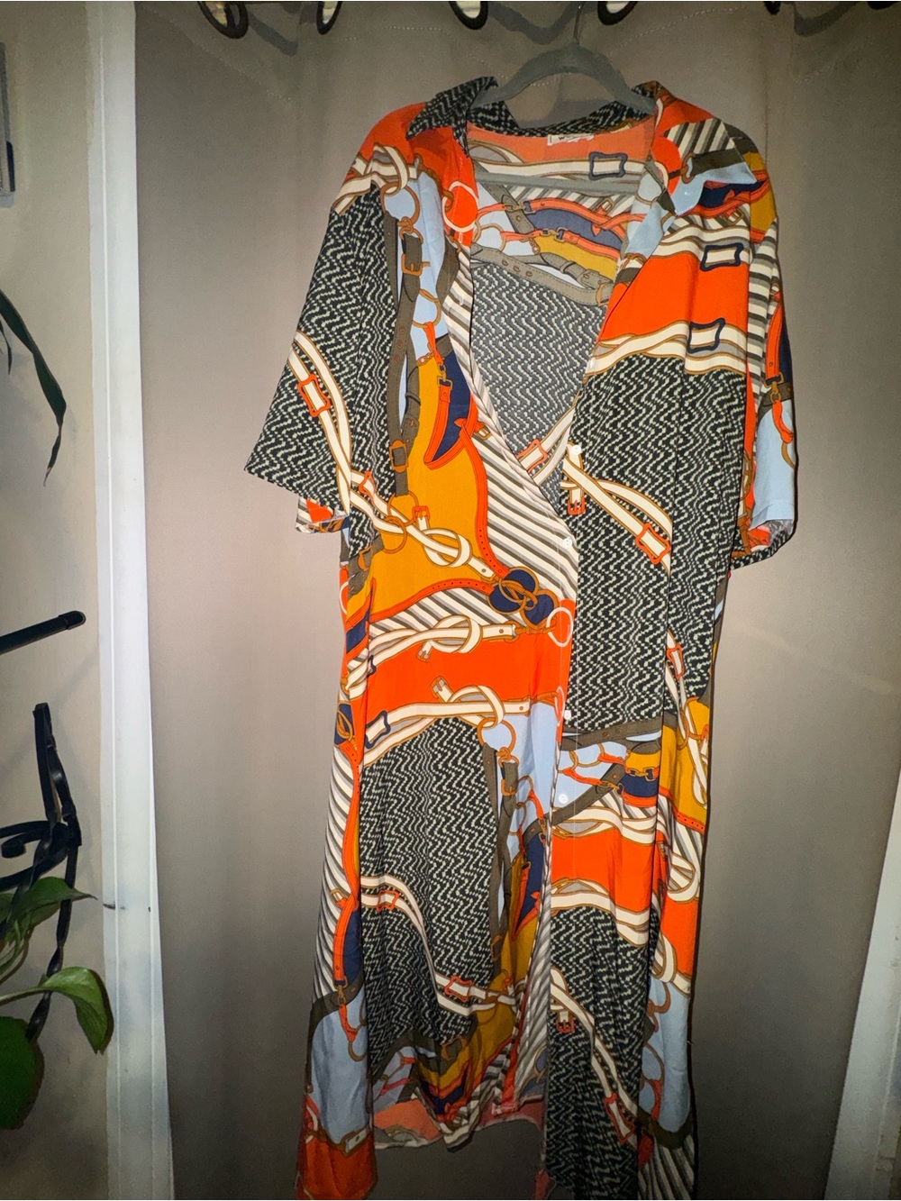 Vibrant Orange & Black Printed Short Sleeve Dress